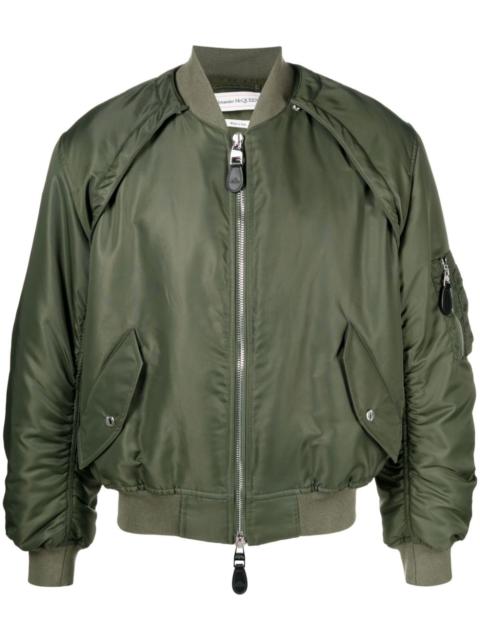 【関税&送料込】Alexander Mcqueen Grey Zipped Bomber Jacket Alexander McQueen detachable-sleeve ruched bomber jacket