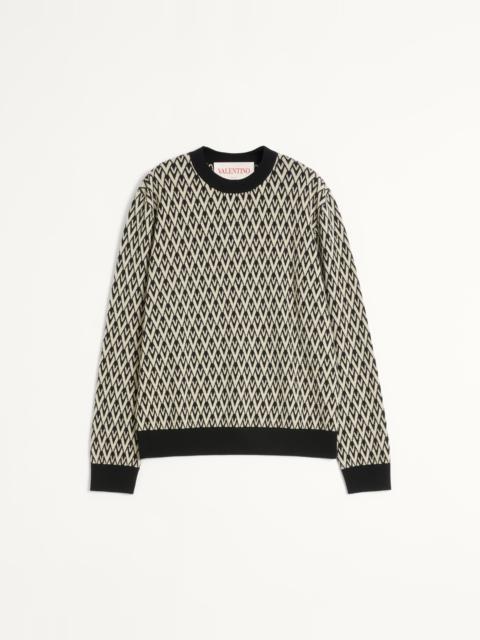 Valentino CREWNECK WOOL SWEATER WITH TOUTE LA V JACQUARD PATTERN