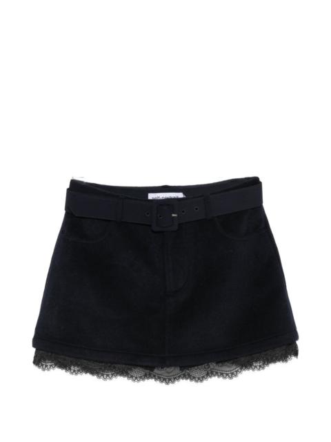 self-portrait belted lace-trim shorts