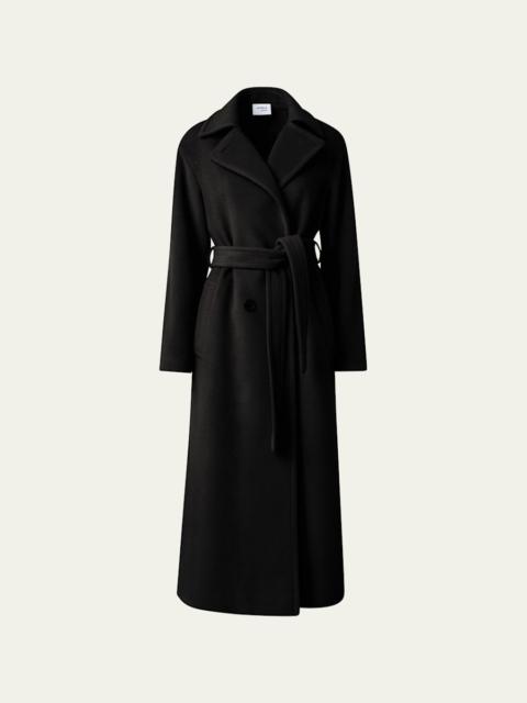 AKRIS Long Double-Breast Belted Wool-Cashmere Coat