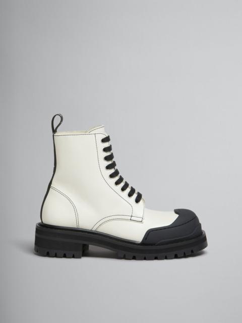 WHITE LEATHER DADA ARMY COMBAT BOOT