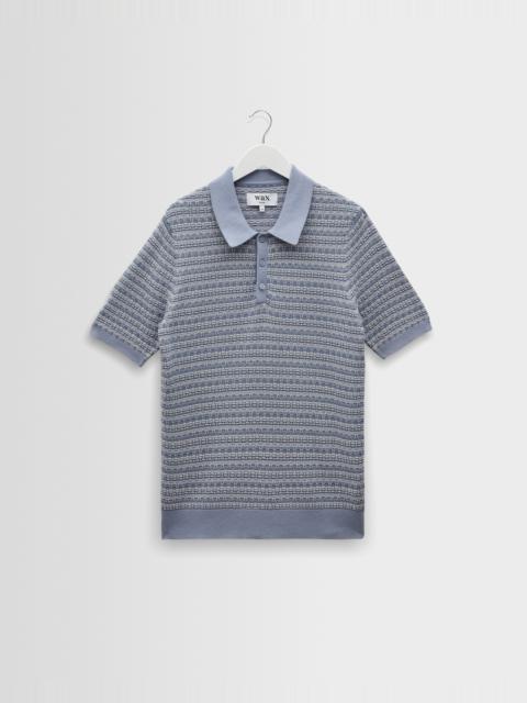 Wax London Naples - Light Blue Mini Geometric Knitted Polo