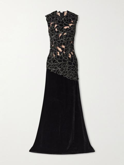 COSTARELLOS Serisa crystal-embellished velvet gown Black