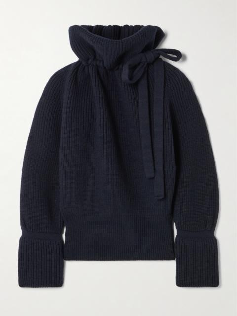 Dries Van Noten Tie-detailed Ribbed Wool Turtleneck Sweater