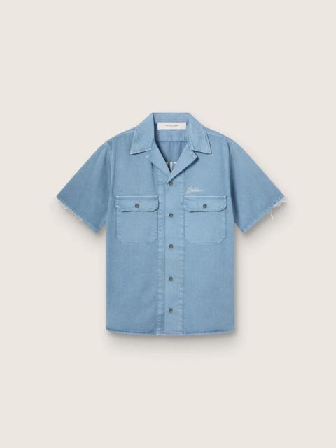 Golden Goose Unisex shirt in light blue denim with embroidery on the back