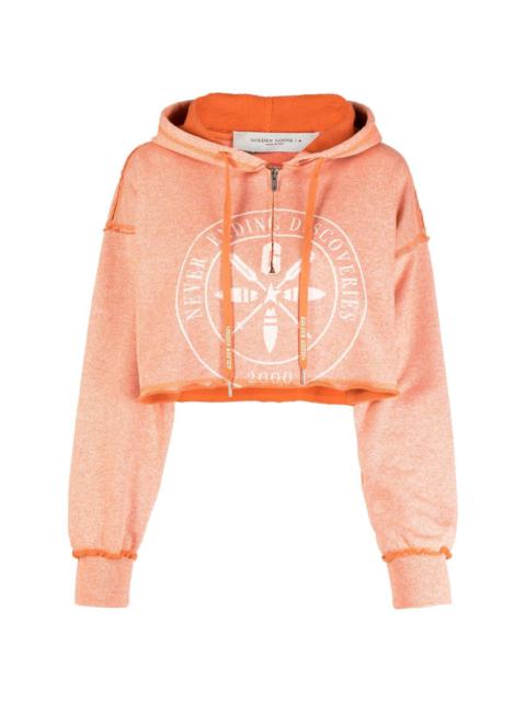 cropped graphic-print hoodie