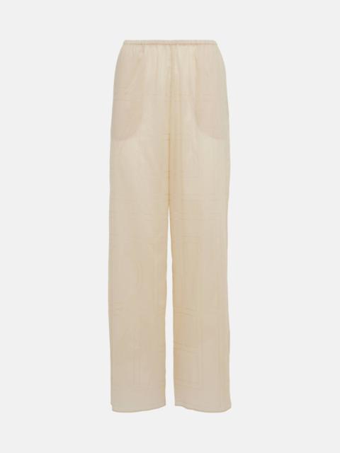 Monogram cotton-blend wide-leg pants
