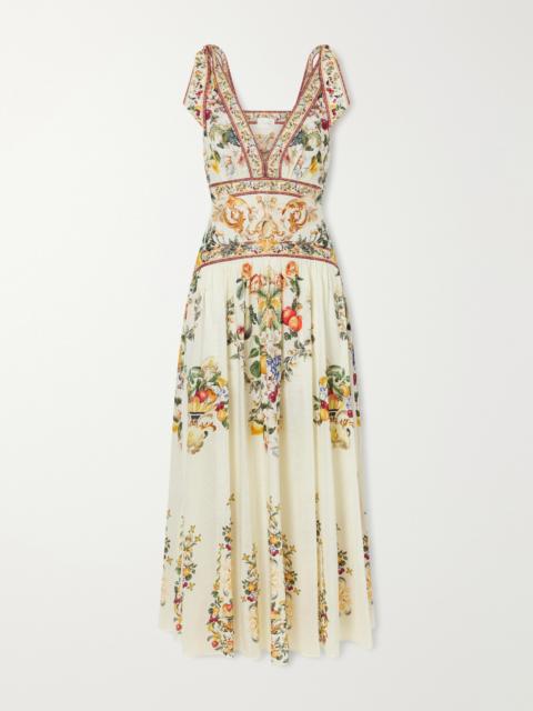 CAMILLA Printed Embellished Linen And Silk-blend Maxi Dress