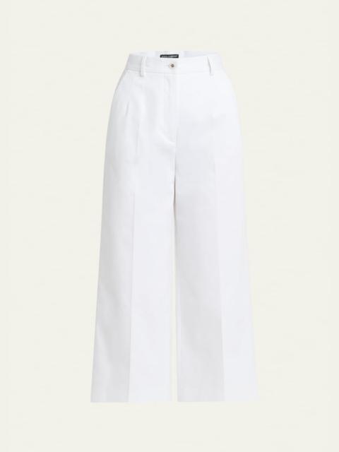 Dolce & Gabbana High-Rise Cotton Gabardine Wide-Leg Crop Pants