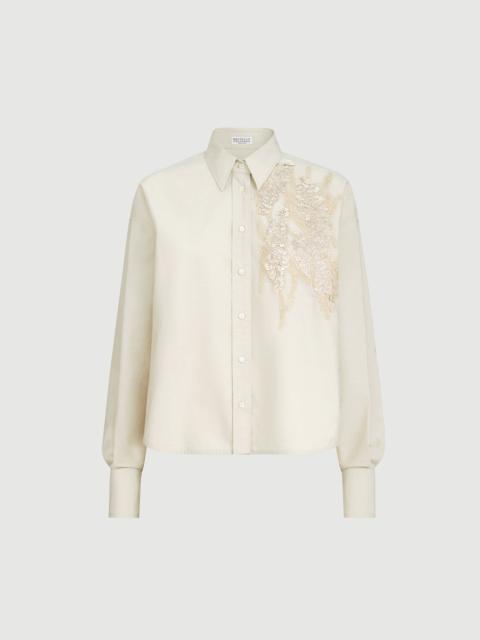 Brunello Cucinelli Techno cotton poplin shirt with dazzling seabed embroidery