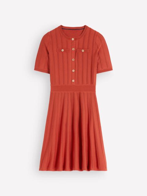BODEN Button Front Stitch Dress-Burnt Orange