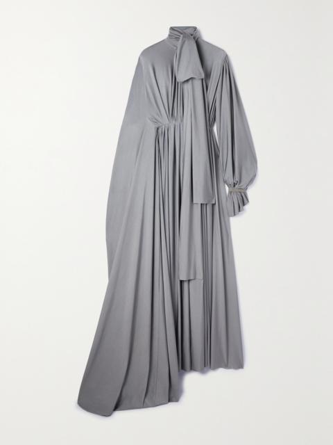 BALENCIAGA Asymmetric Ruched Stretch-satin Maxi Dress