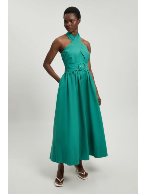 KAREN MILLEN Petite Cotton Poplin Cross Over Halter Neck Woven Midi Dress