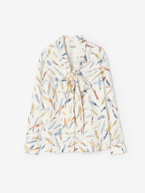 Burberry Feather Print Silk Scarf Blouse