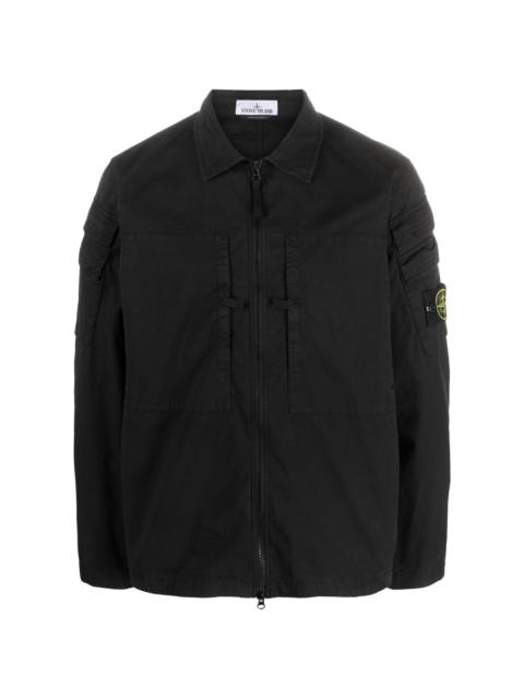 Compass-patch zip-up shirt jacket