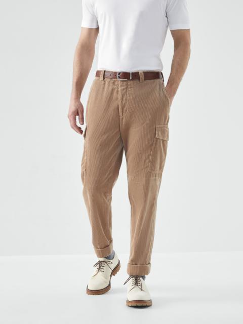 Brunello Cucinelli Garment-dyed leisure fit trousers in cotton corduroy with cargo pockets