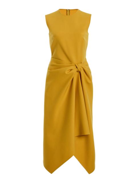 Oscar de la Renta Draped-Waist Wool-Blend Cocktail Midi Dress yellow