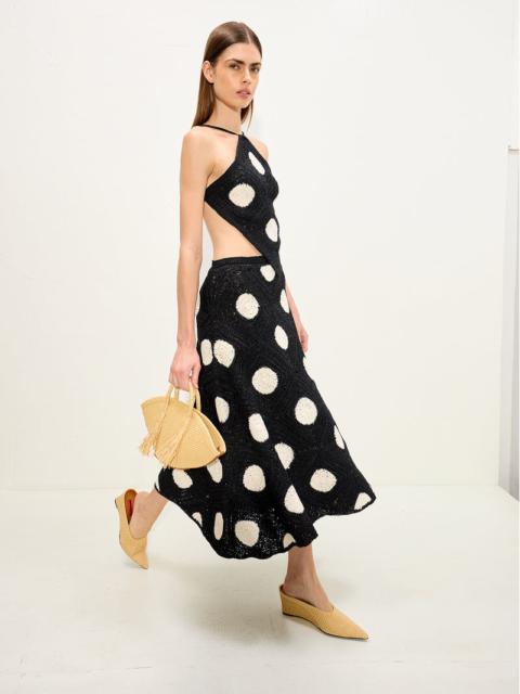 SIMONMILLER Zorah Crochet Skirt In Black/Macadamia Polka Dot