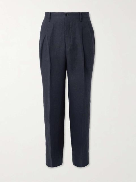 KAPTAIN SUNSHINE Shoecut Slacks Straight-Leg Pleated Linen and Silk-Blend Suit Trousers
