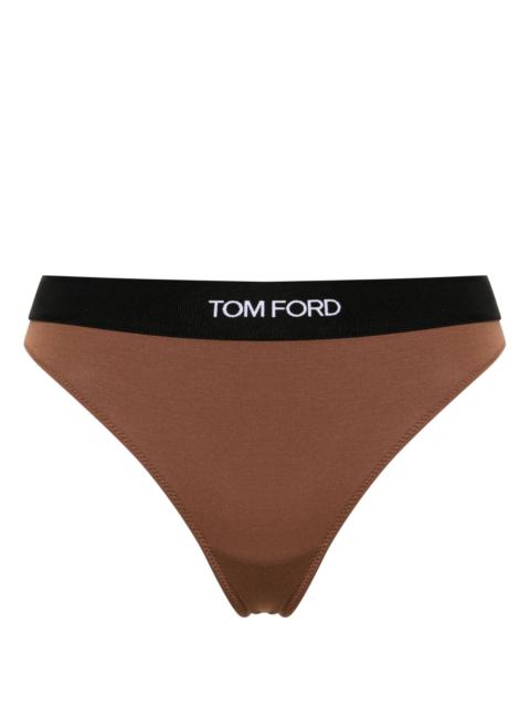 TOM FORD Brown Fine-Ribbed Logo-Waist Briefs