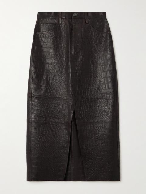 FRAME The Midaxi Croc-effect Leather Midi Skirt