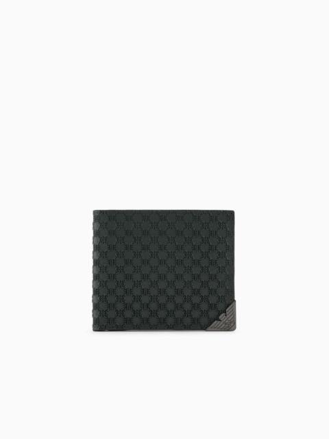 Leather bifold wallet with all-over embossed pattern