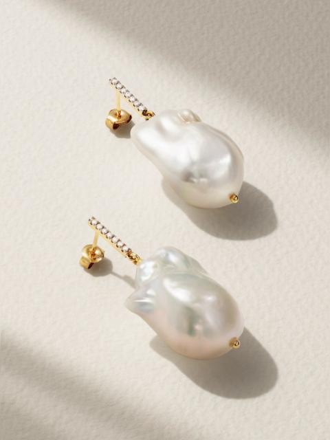 MATEO 14-karat gold, pearl and diamond earrings Gold