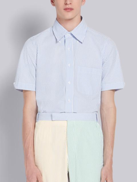 Blue Seersucker Stripe Short Sleeve Shirt