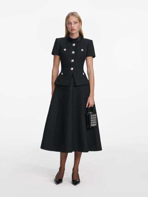 self-portrait Black Boucle Collared Midi Dress