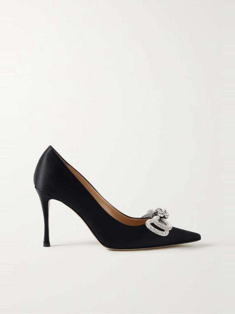 MACH & MACH Double Bow crystal-embellished satin point-toe pumps