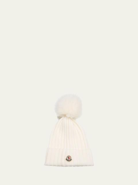 Moncler Wool Beanie with Faux Fur Pom