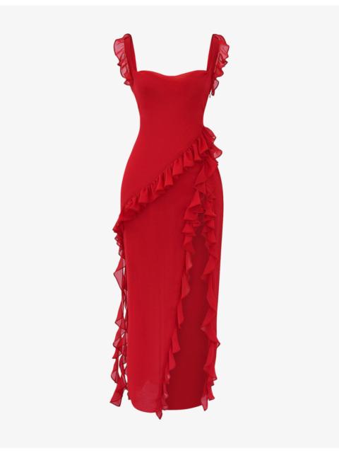 House of CB Ariela ruffle-trim woven maxi dress