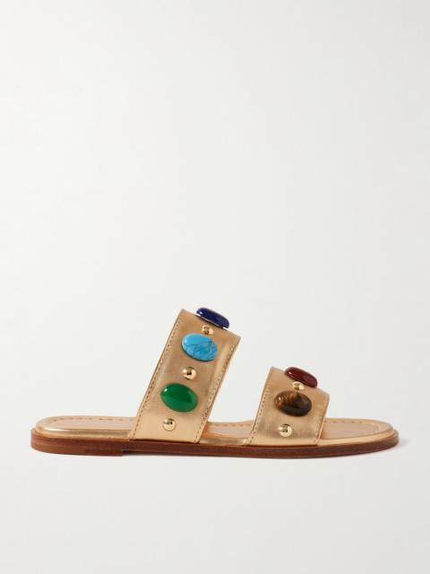 Gianvito Rossi Embellished Metallic Leather Slides