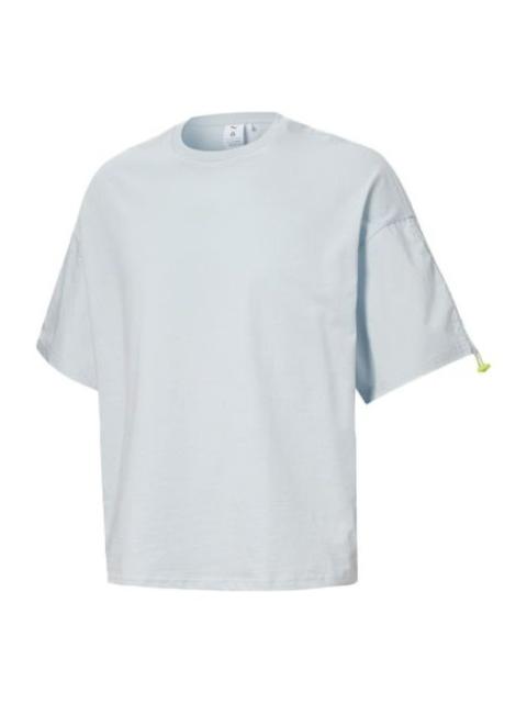 PUMA PUMA Round Neck Pullover Solid Color Short Sleeve Unisex Light Blue Gray 599018-31