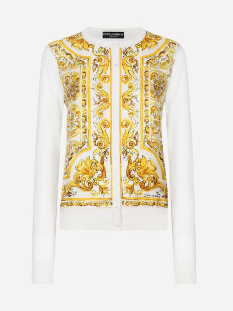 Dolce & Gabbana Silk cardigan with majolica-print silk twill panel on the front