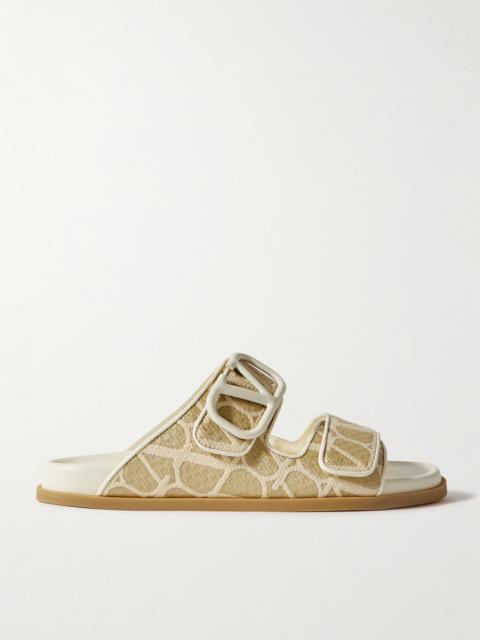 Valentino Vlogo Embellished Leather-trimmed Canvas-jacquard Slides