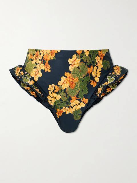 Agua by Agua Bendita Jengibre Cordillera Ruffled Floral-print Stretch Recycled Bikini Briefs