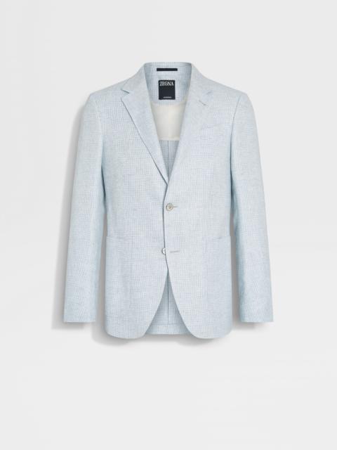 BLUE AND NAVY BLUE CROSSOVER LINEN WOOL AND SILK JACKET