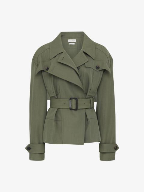 Alexander McQueen Women's Dropped Shoulder Peplum Military Jacket in Military Green