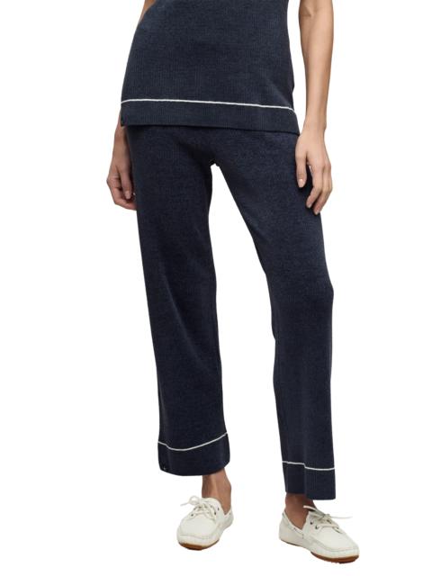 Barefoot Dreams barefoot dreams CozyChic® Ultra Lite® Contrast Stripe Rib Ankle Pants in Indigo-Pearl