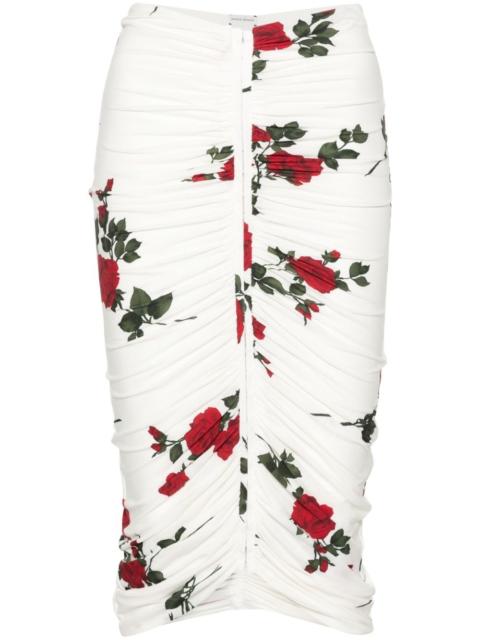 MAGDA BUTRYM rose-print ruched midi skirt