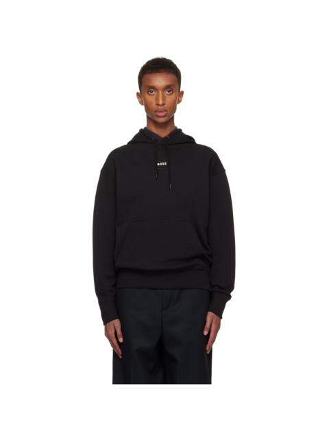 BOSS Black Cotton-Terry Contrast Logo Hoodie
