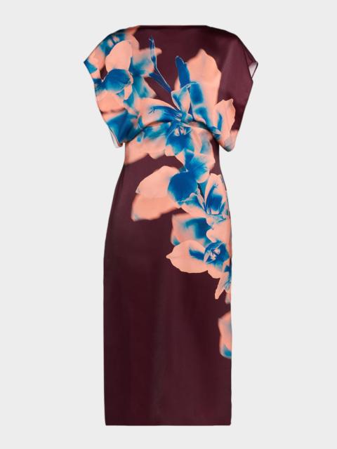 MISA Avri Floral Satin Midi Dress