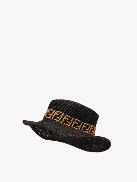 FENDI Black raffia bucket hat