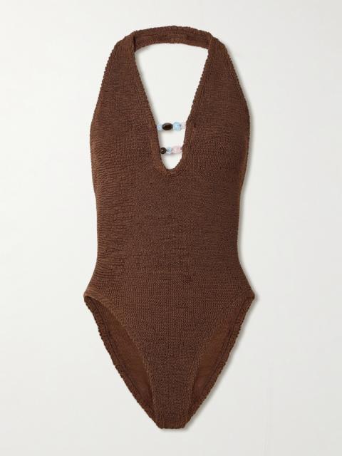 Hunza G Adriana Bead-embellished Original Crinkle Swimsuit