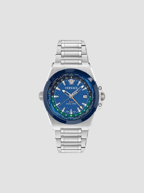 VERSACE Men's Men's Greca Reaction GMT Stainless Steel Bracelet Watch, 44mm - Blue