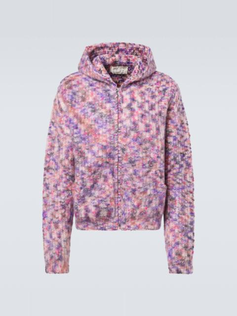 ERL Hooded wool, mohair, and cotton-blend cardigan