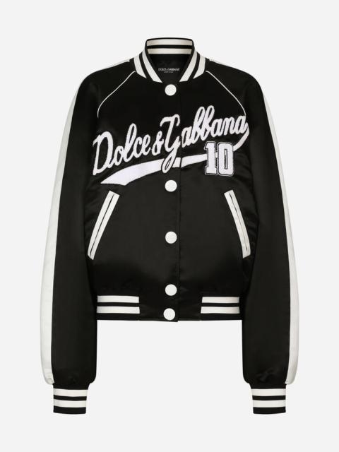 Satin varsity bomber jacket with Dolce&Gabbana embroidery