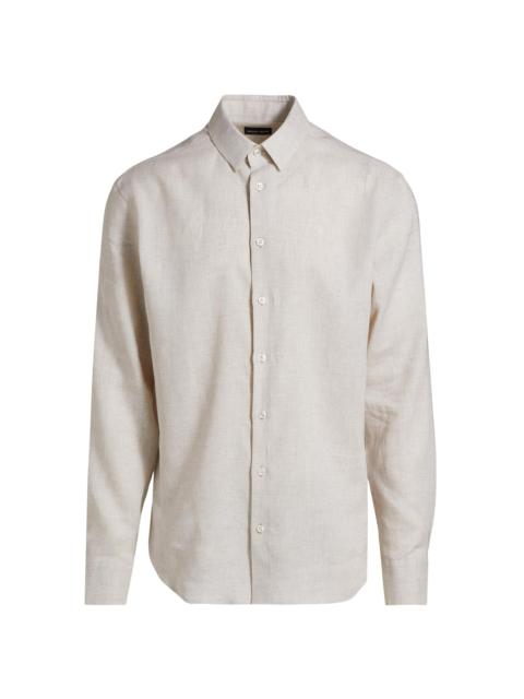GIORGIO ARMANI Men's Solid Linen Classic Shirt - Light Grey Tan