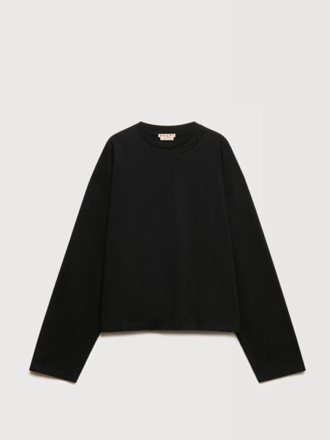 Marni BLACK COTTON LONG-SLEEVED T-SHIRT WITH PATCH LOGO